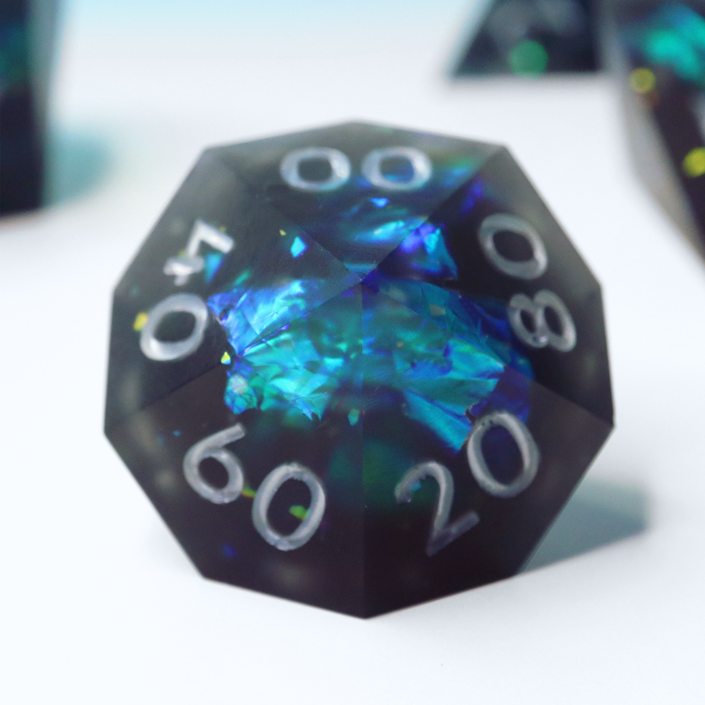 Deep Space - handmade sharp edge 7 piece dice set