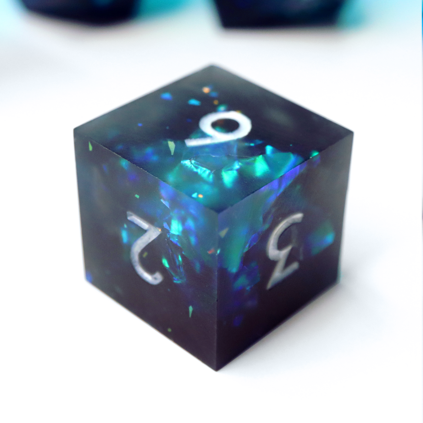 Deep Space - handmade sharp edge 7 piece dice set