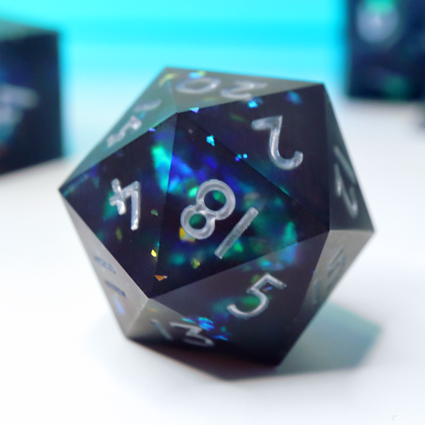 Deep Space - handmade sharp edge 7 piece dice set