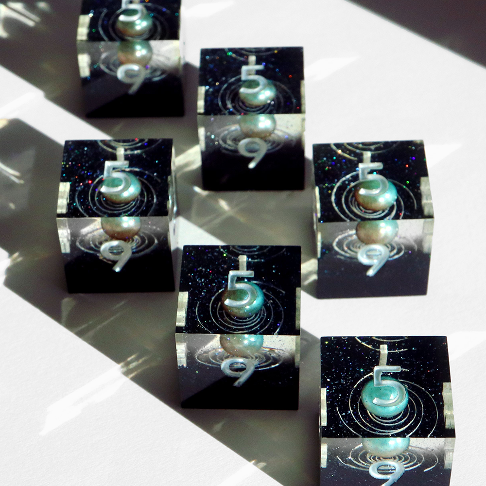 Andromeda Luxe 6D6 Set - handmade sharp edge 6 piece dice set