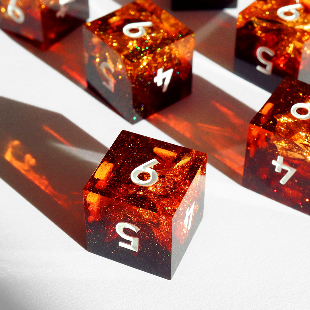 Fireheart 6D6 Set - handmade sharp edge 6 piece dice set