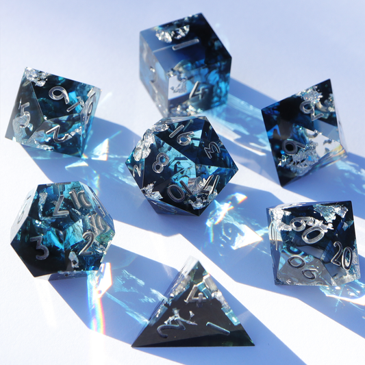 Coldhearted - handmade sharp edge 7 piece dice set