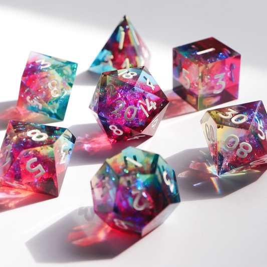 Prismatic Soul - handmade sharp edge 7 piece dice set