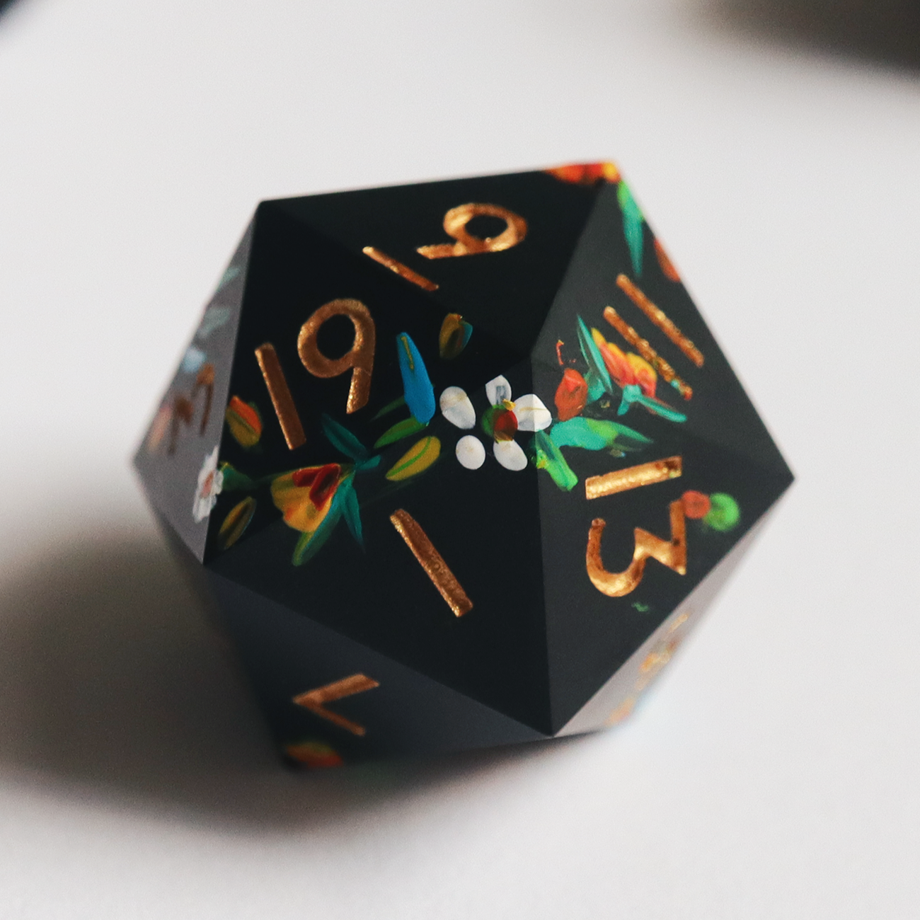 Fey Illuminations - hand-painted & handmade sharp edge single d20