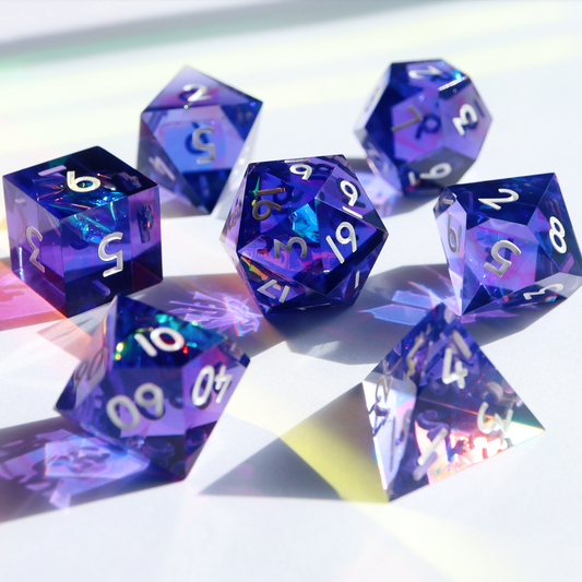 Neon Dreamer - handmade sharp edge 7 piece dice set