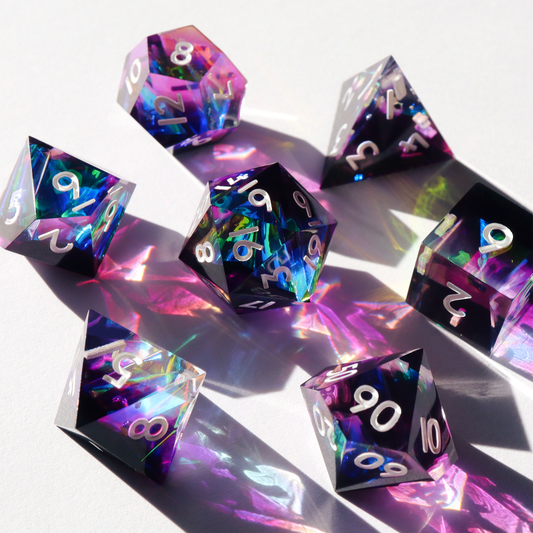 Warlock Deluxe - handmade sharp edge 7 piece dice set