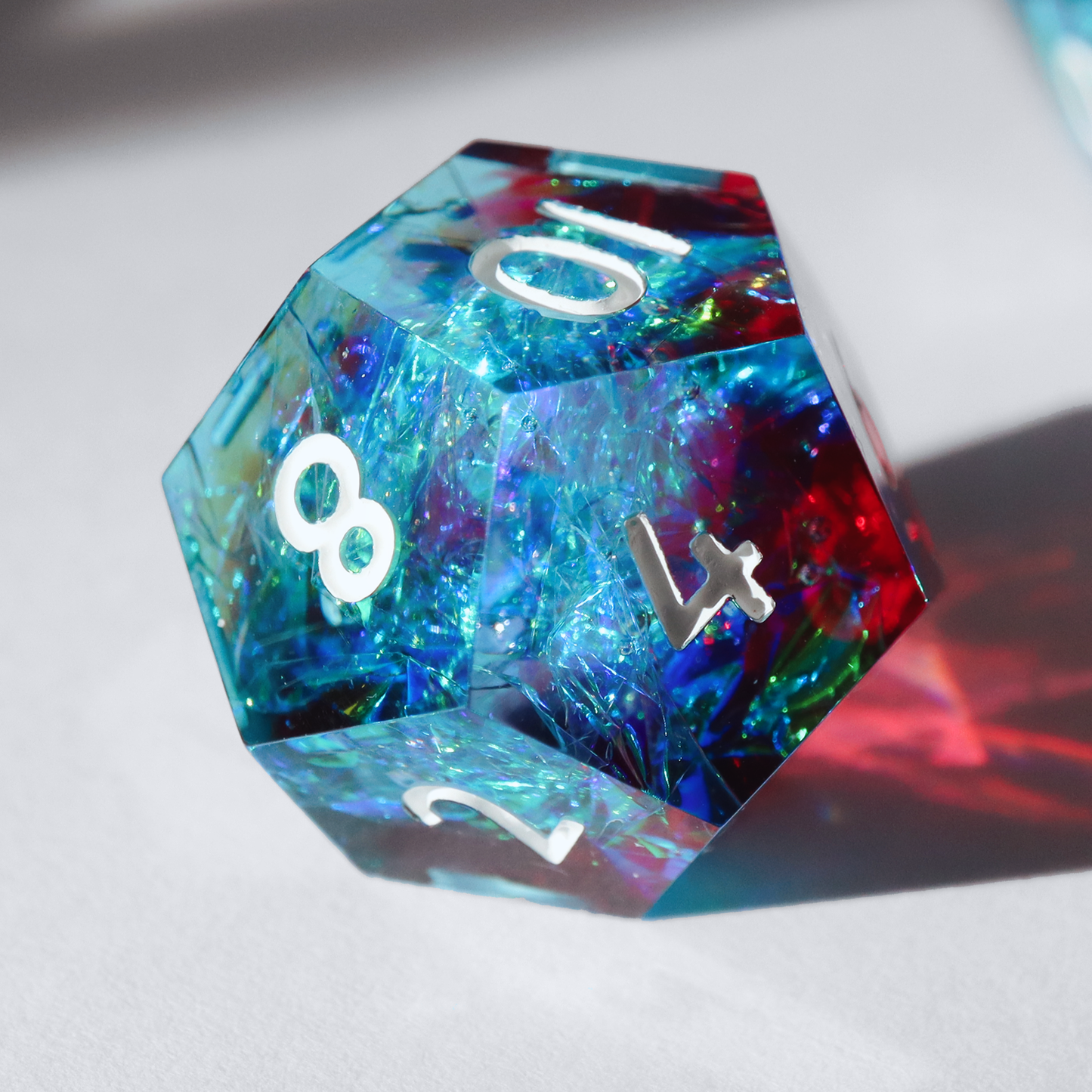 Bleeding Sapphires - handmade sharp edge 7 piece dice set