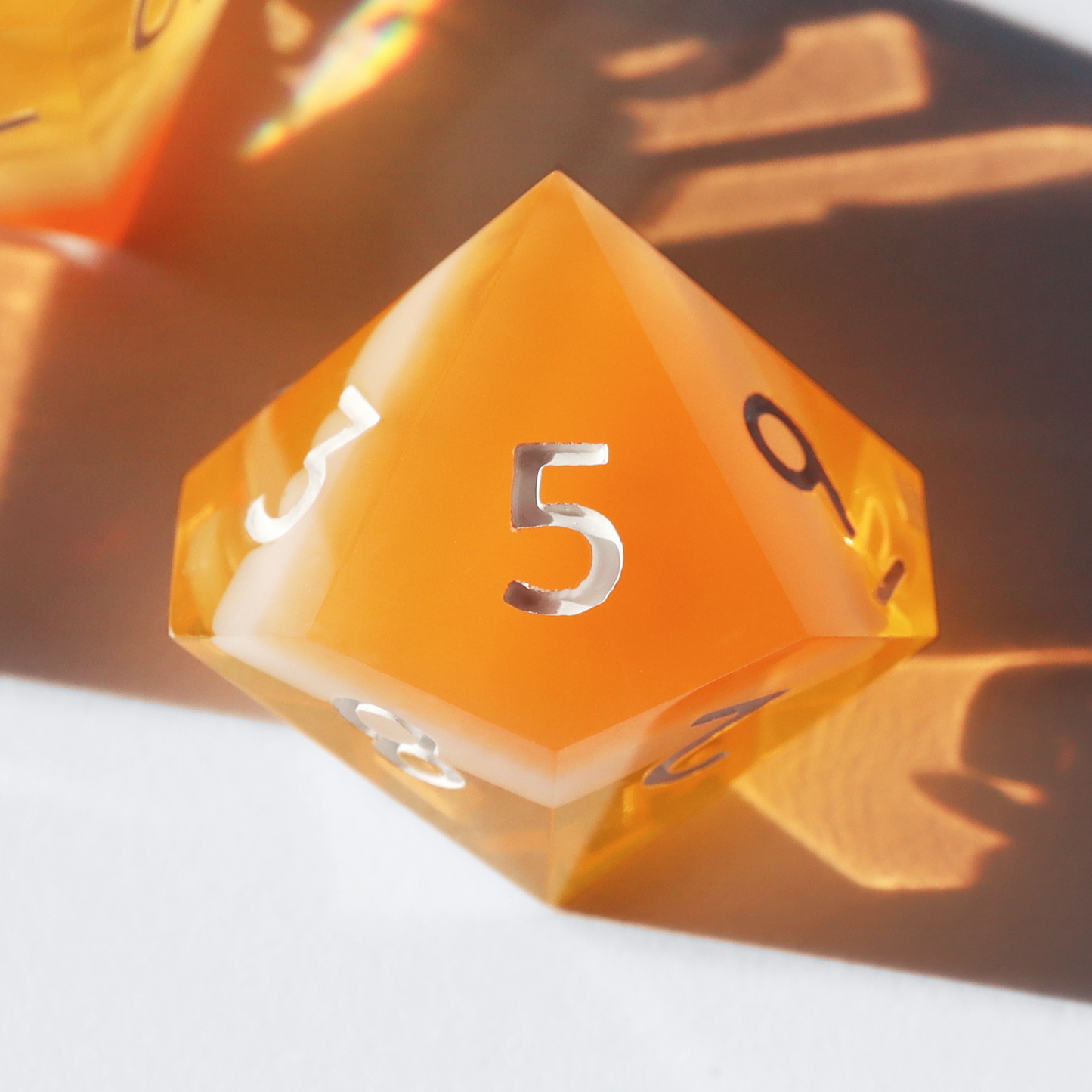 Orange Cream Soda Dice - handmade sharp edge 7 piece dice set